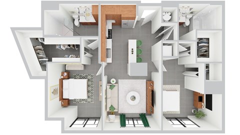 Floor plan for 2 beds, 2 baths, 987 sqft