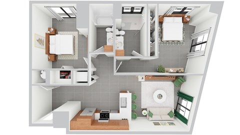 Floor plan for 2 beds, 2 baths, 998 sqft