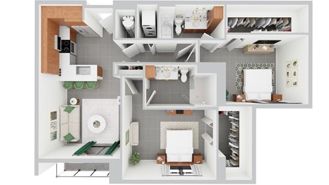 Floor plan for 2 beds, 2 baths, 1016 sqft