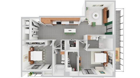 Floor plan for 2 beds, 2 baths, 1161 sqft