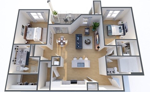 Floor plan for 2 beds, 2 baths, 1165 sqft