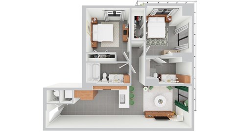 Floor plan for 2 beds, 2 baths, 882 sqft