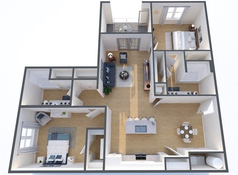 Floor plan for 2 beds, 2 baths, 1263 sqft