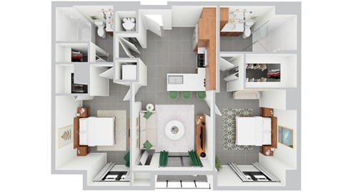 Floor plan for 2 beds, 2 baths, 896 sqft