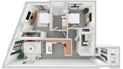 Floor plan for 2 beds, 2 baths, 930 sqft