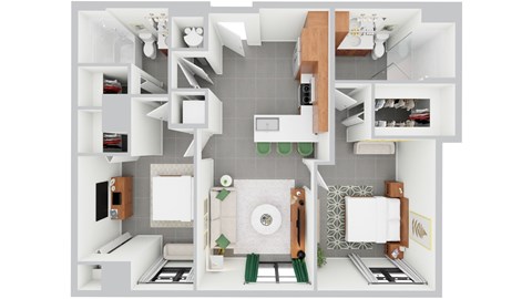 Floor plan for 2 beds, 2 baths, 901 sqft