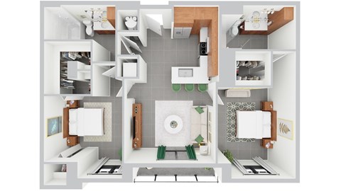 Floor plan for 2 beds, 2 baths, 976 sqft