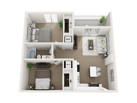 Floor plan for 1 bed, 1 bath, 800 sqft