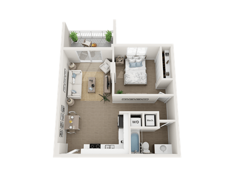 Floor plan for 1 bed, 1 bath, 655 sqft