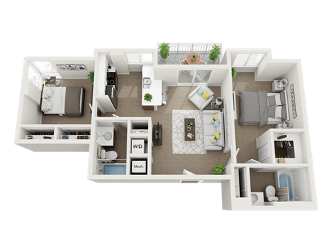 Floor plan for 2 beds, 2 baths, 920 sqft
