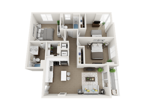 Floor plan for 3 beds, 2 baths, 1100 sqft