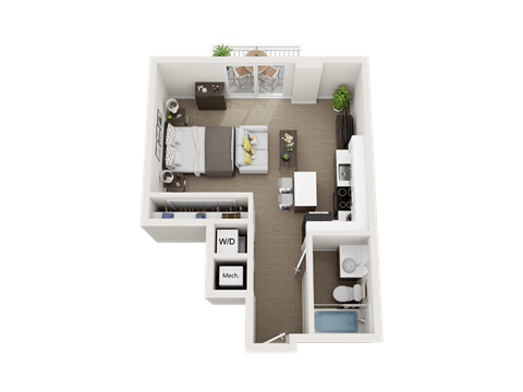 Floor plan for studio, 1 bath, 480 sqft