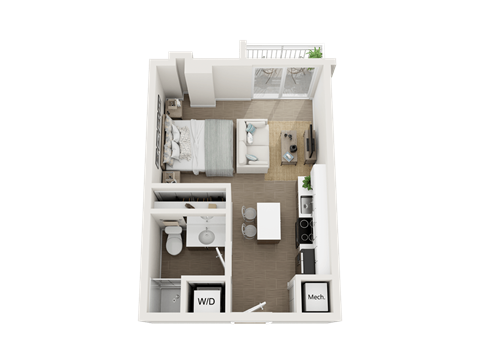 Floor plan for studio, 1 bath, 400 sqft