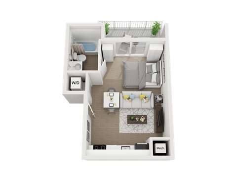 Floor plan for studio, 1 bath, 400 sqft