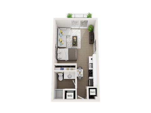 Floor plan for studio, 1 bath, 415 sqft