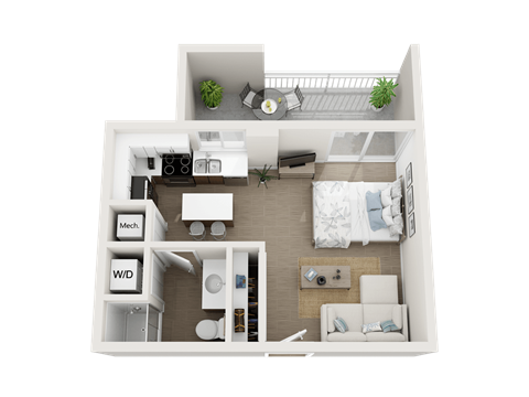 Floor plan for studio, 1 bath, 400 sqft