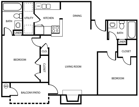 Floor plan for 2 beds, 2 baths, 900 sqft