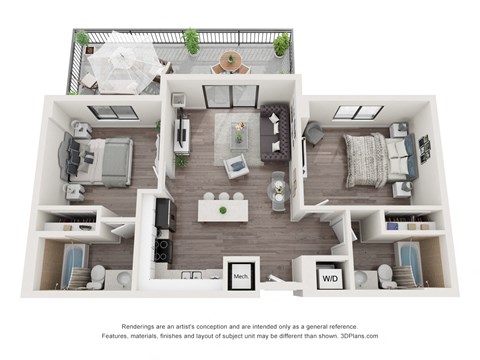 Floor plan for 2 beds, 2 baths, 850 sqft