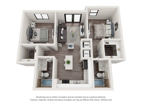 Floor plan for 2 beds, 2 baths, 900 sqft