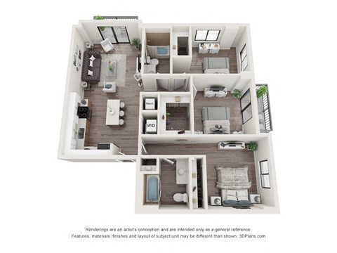 Floor plan for 3 beds, 2 baths, 1145 sqft