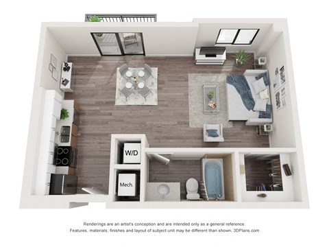 Floor plan for studio, 1 bath, 625 sqft