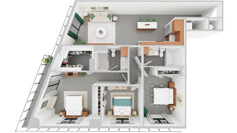 Floor plan for 3 beds, 2 baths, 1224 sqft