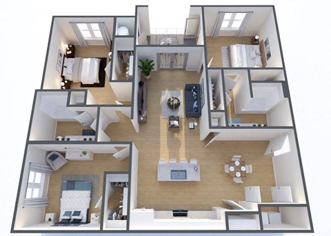 Floor plan for 3 beds, 2 baths, 1491 sqft
