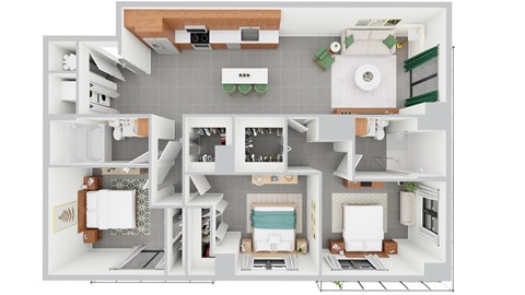 Floor plan for 3 beds, 2 baths, 1272 sqft
