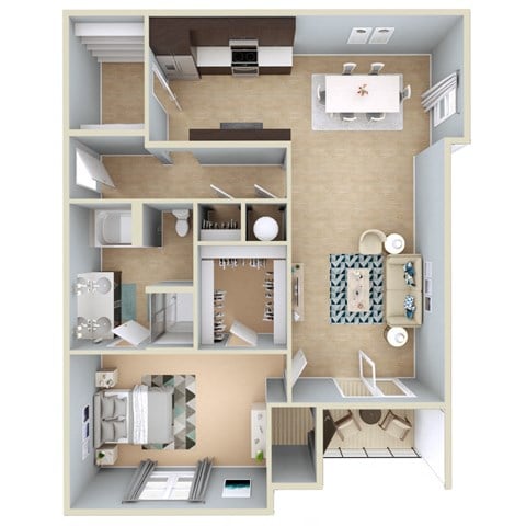 Floor plan for 1 bed, 1 bath, 1221 sqft