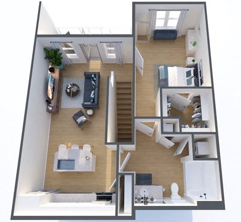 Floor plan for 1 bed, 1 bath, 779 sqft