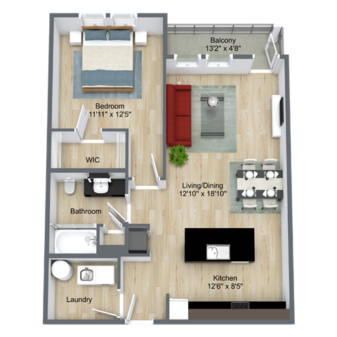 Floor plan for 1 bed, 1 bath, 814 sqft