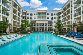 Resort style pool with firepit