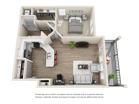 Floor plan for 1 bed, 1 bath, 818 sqft