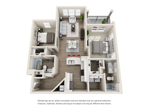 Floor plan for 2 beds, 2 baths, 1060 sqft