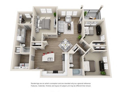 Floor plan for 3 beds, 2 baths, 1303 sqft