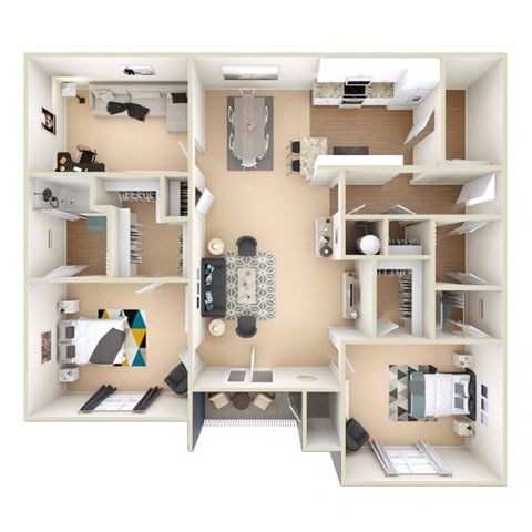Floor plan for 2 beds, 2 baths, 1553 sqft
