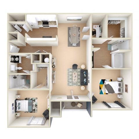 Floor plan for 2 beds, 2 baths, 1553 sqft