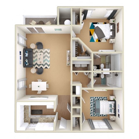 Floor plan for 2 beds, 2 baths, 1150 sqft