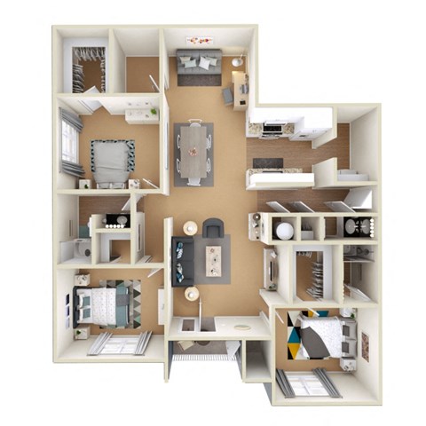 Floor plan for 3 beds, 2.5 baths, 1852 sqft