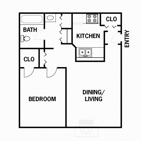 Floor plan for 1 bed, 1 bath, 576 sqft