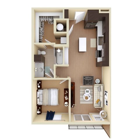 Floor plan for 1 bed, 1 bath, 709 sqft