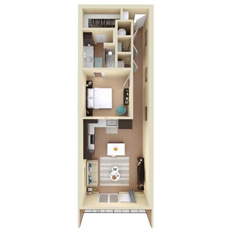 Floor plan for 1 bed, 1 bath, 724 sqft