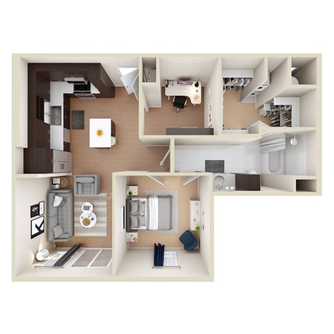 Floor plan for 1 bed, 1 bath, 796 sqft