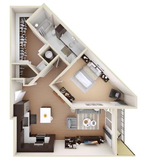 Floor plan for 1 bed, 1 bath, 872 sqft