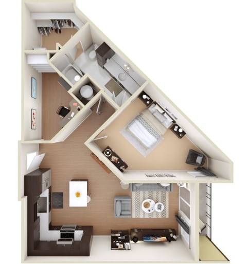 Floor plan for 1 bed, 1 bath, 872 sqft