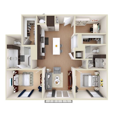Floor plan for 2 beds, 2 baths, 1173 sqft