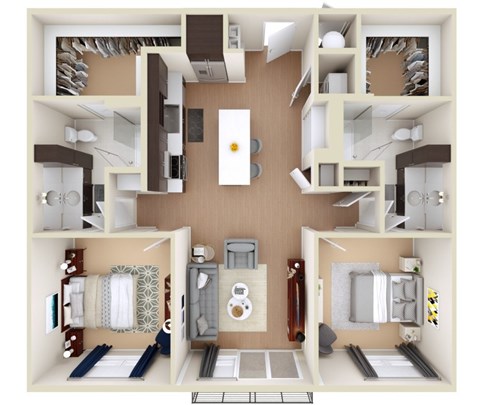Floor plan for 2 beds, 2 baths, 1160 sqft