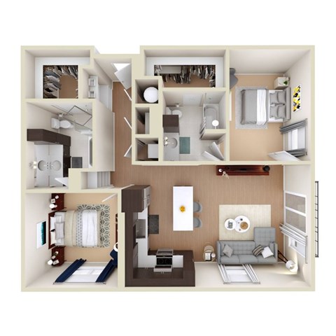 Floor plan for 2 beds, 2 baths, 1230 sqft