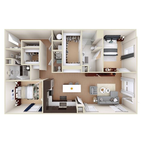Floor plan for 2 beds, 2.5 baths, 1319 sqft