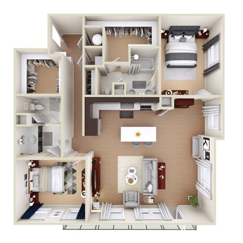 Floor plan for 2 beds, 2 baths, 1421 sqft